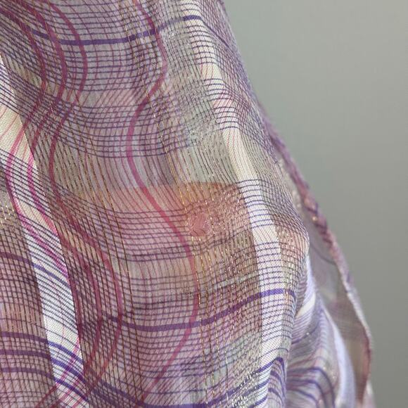 Vintage 90s Adrianna Maxi Dress Womens 8 Purple Midi Silk Metallic Flutter Sheer - Picture 8 of 10